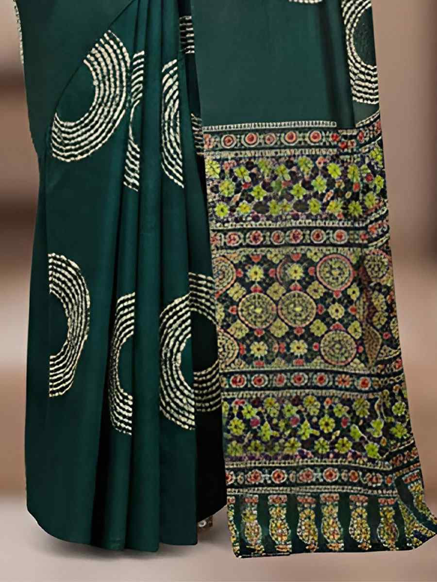 Green Pure Mul Cotton Bhandej Printed Traditional Bridal Reception Festival Wedding Fancy Heavy Border Saree