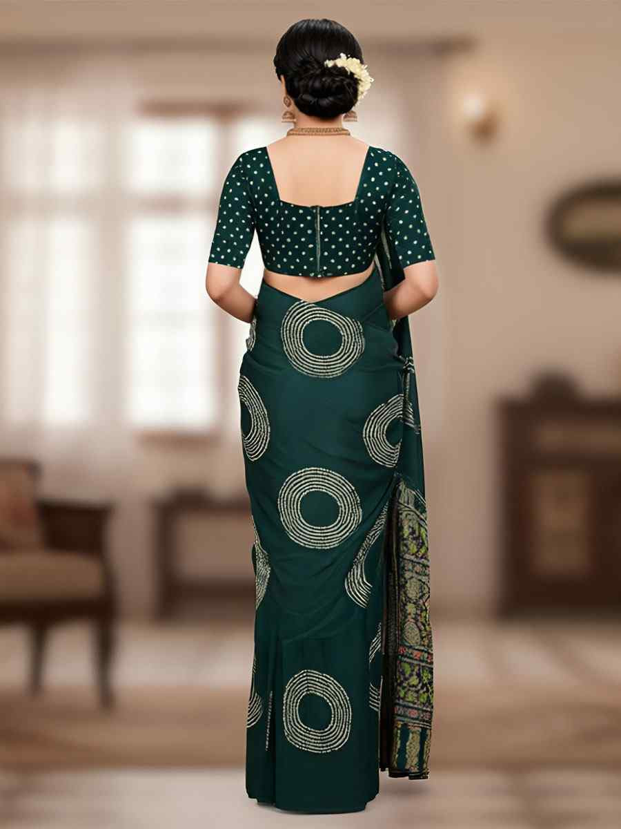 Green Pure Mul Cotton Bhandej Printed Traditional Bridal Reception Festival Wedding Fancy Heavy Border Saree