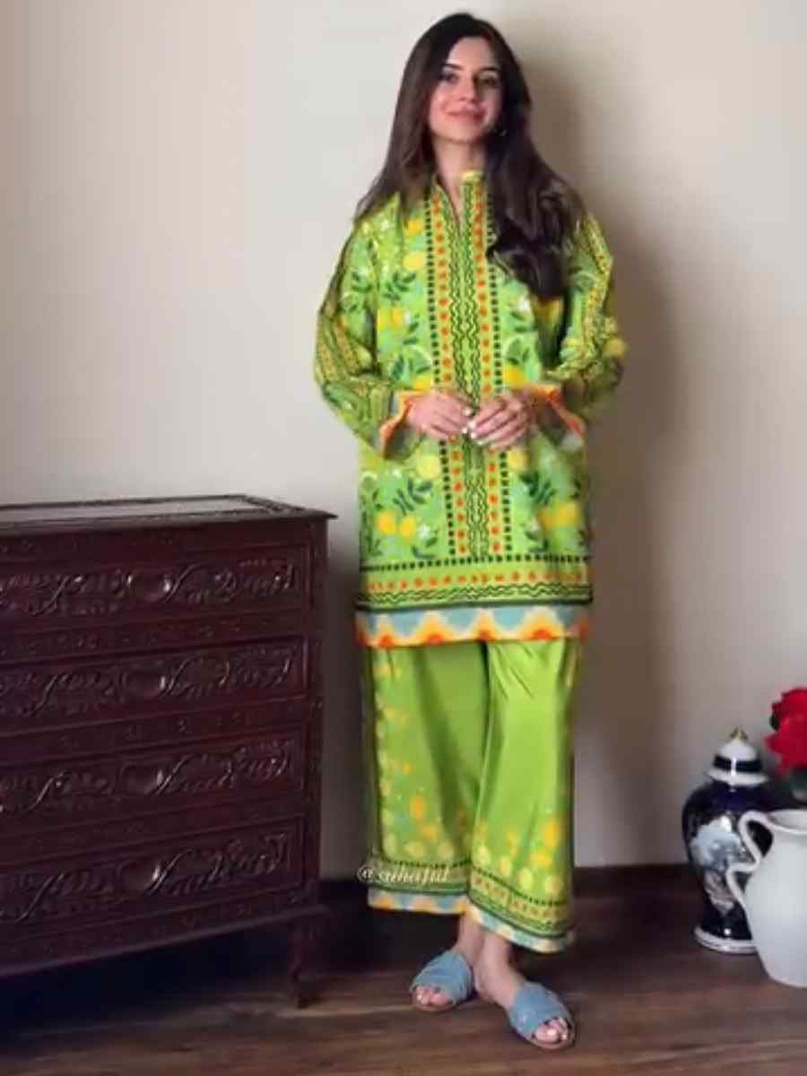 Green Pure Natural Crepe Embroidered Festival Casual Kurti