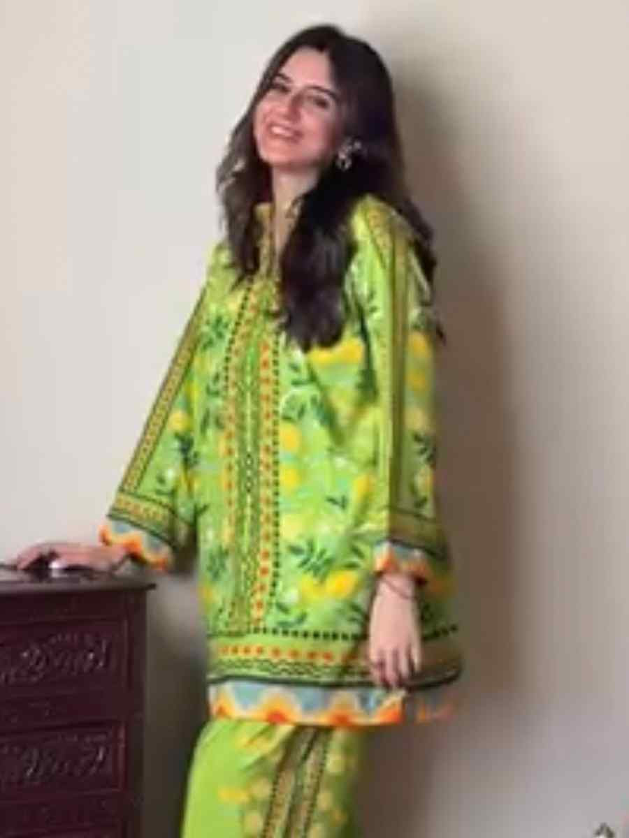 Green Pure Natural Crepe Embroidered Festival Casual Kurti