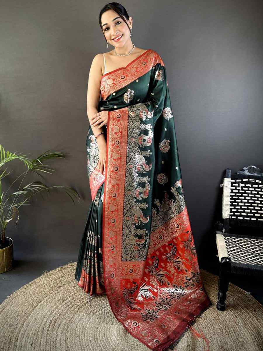 Green Pure Paithani Banarasi Silk Handwoven Festival Wedding Fancy Heavy Border Saree