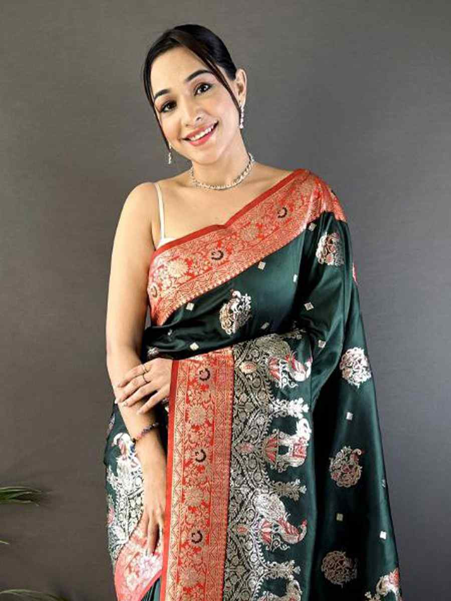 Green Pure Paithani Banarasi Silk Handwoven Festival Wedding Fancy Heavy Border Saree