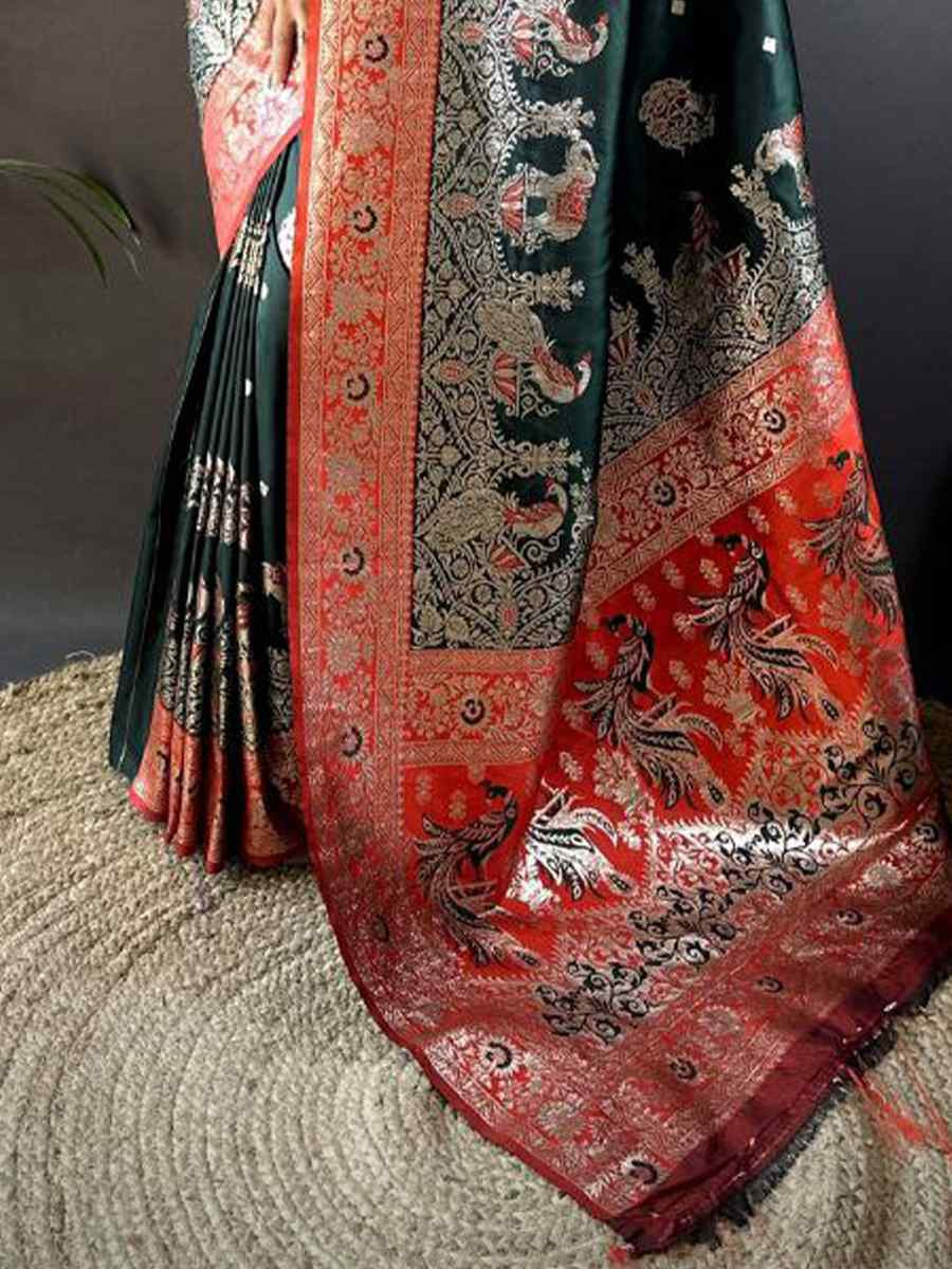 Green Pure Paithani Banarasi Silk Handwoven Festival Wedding Fancy Heavy Border Saree