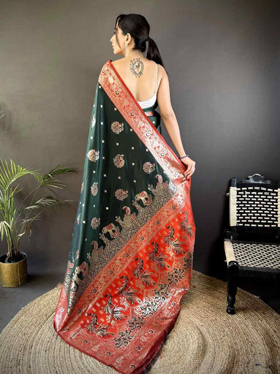 Green Pure Paithani Banarasi Silk Handwoven Festival Wedding Fancy Heavy Border Saree