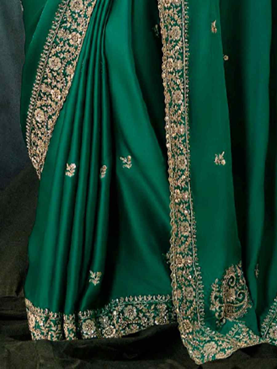 Green Pure Silk Embroidery Bridal Reception Festival Wedding Fancy Classic Heavy Border Saree