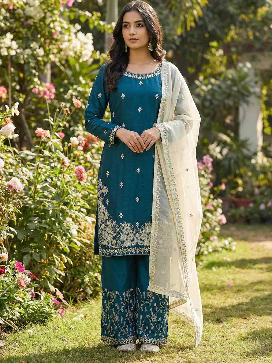 Green Pure Silk Embroidery Party Wedding Festival Casual Ready Palazzo Pant Salwar Kameez