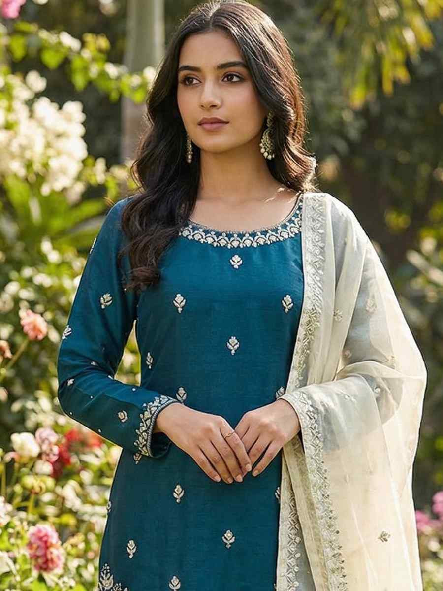 Green Pure Silk Embroidery Party Wedding Festival Casual Ready Palazzo Pant Salwar Kameez