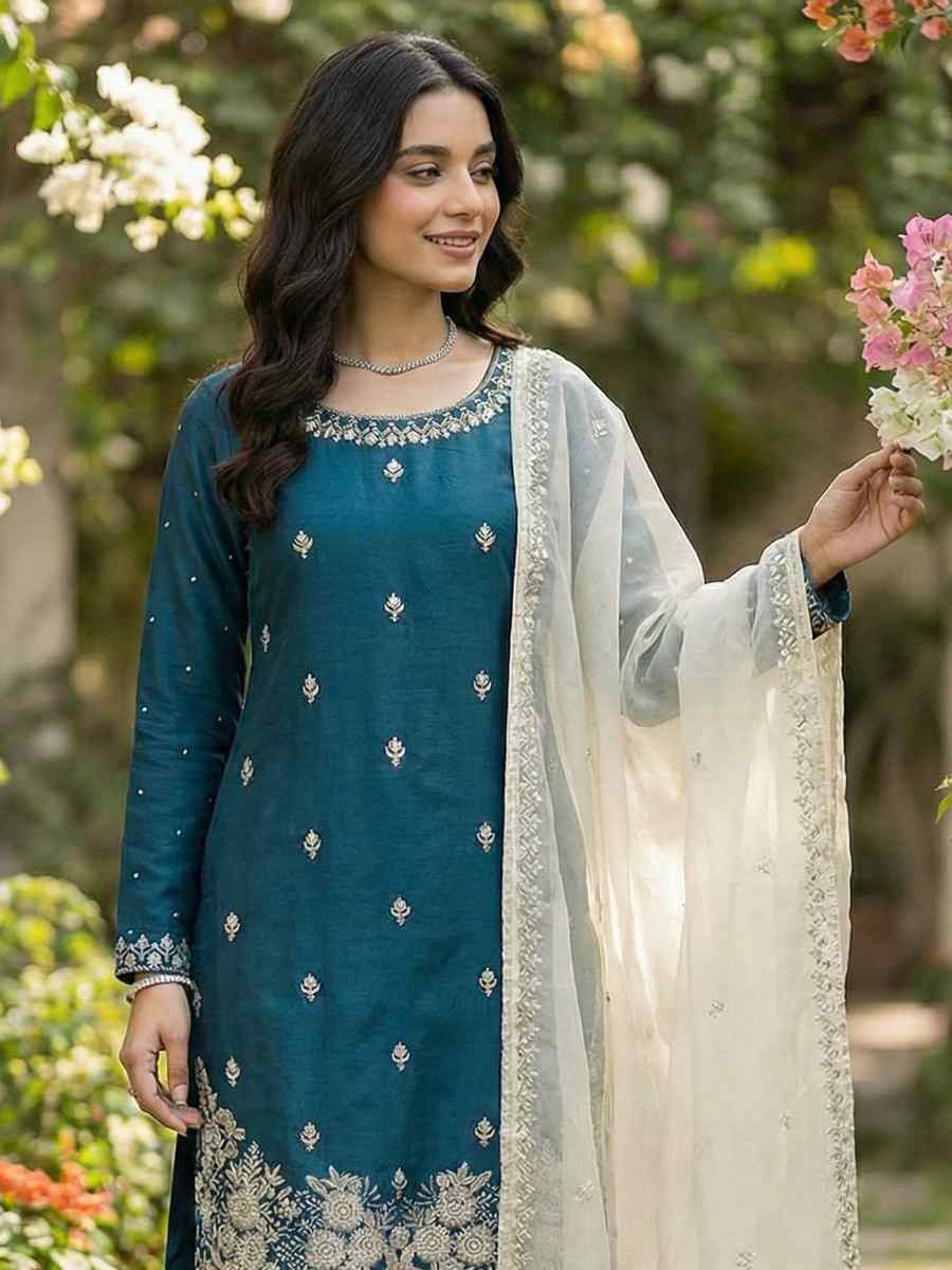 Green Pure Silk Embroidery Party Wedding Festival Casual Ready Palazzo Pant Salwar Kameez