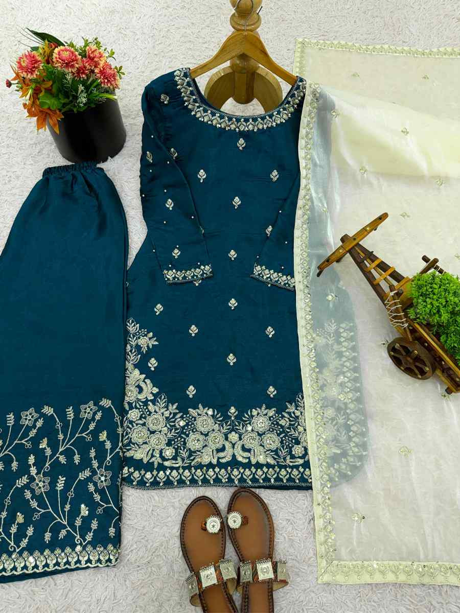 Green Pure Silk Embroidery Party Wedding Festival Casual Ready Palazzo Pant Salwar Kameez