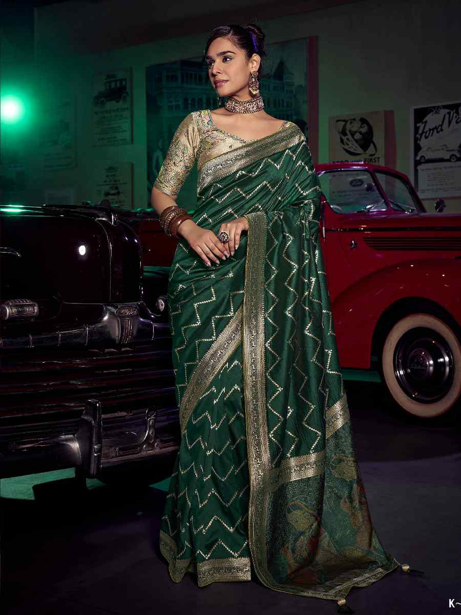 Green Pure Silk Handwoven with Embroidered Festival Wedding Fancy Heavy Border Saree