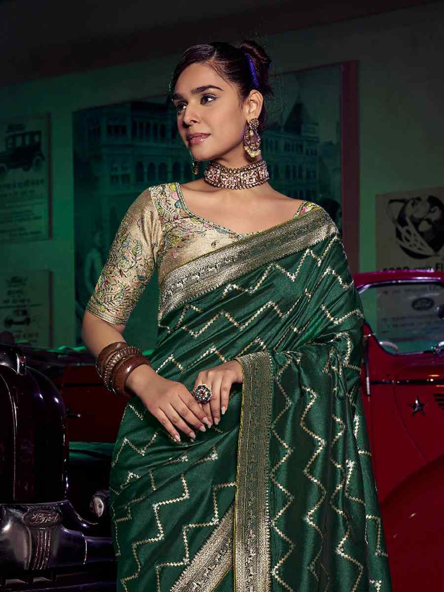 Green Pure Silk Handwoven with Embroidered Festival Wedding Fancy Heavy Border Saree