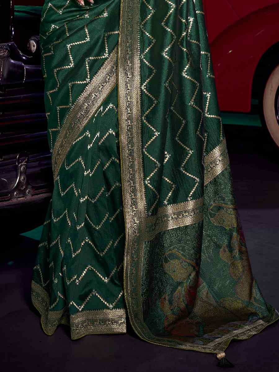 Green Pure Silk Handwoven with Embroidered Festival Wedding Fancy Heavy Border Saree
