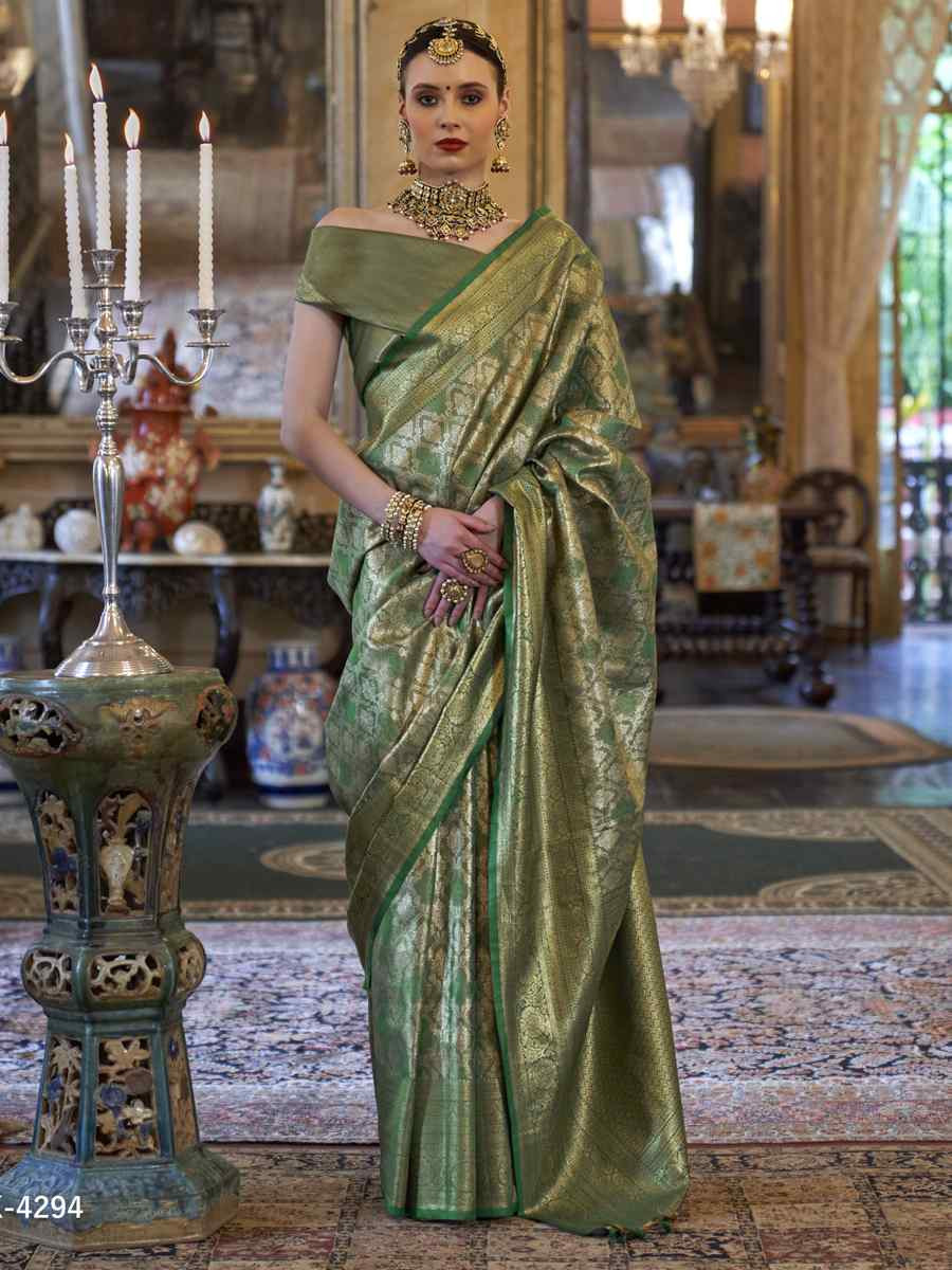 Green Pure Tissue Dharmavaram Silk Handwoven Party Bridal Reception Festival Wedding Fancy Heavy Border Saree