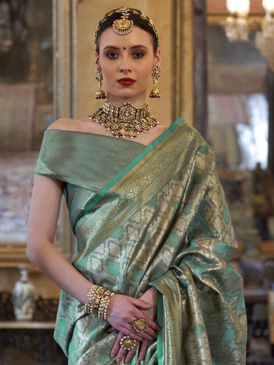 Green Pure Tissue Dharmavaram Silk Handwoven Party Bridal Reception Festival Wedding Fancy Heavy Border Saree