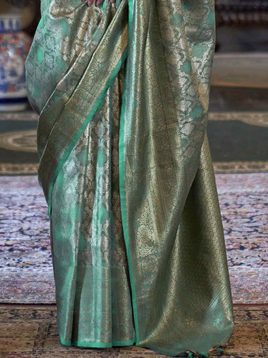 Green Pure Tissue Dharmavaram Silk Handwoven Party Bridal Reception Festival Wedding Fancy Heavy Border Saree