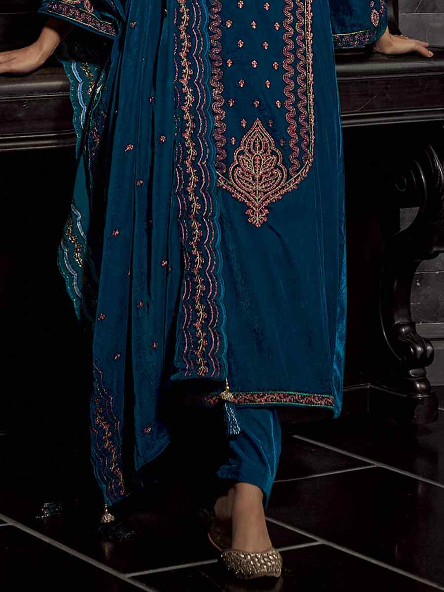Green Pure Viscos Velvet Embroidered Festival Wedding Pant Salwar Kameez