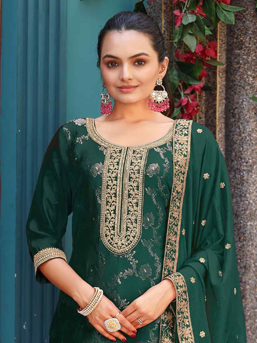 Green Pure Viscose Jacquard Embroidery Party Wedding Festival Casual Ready Pant Salwar Kameez