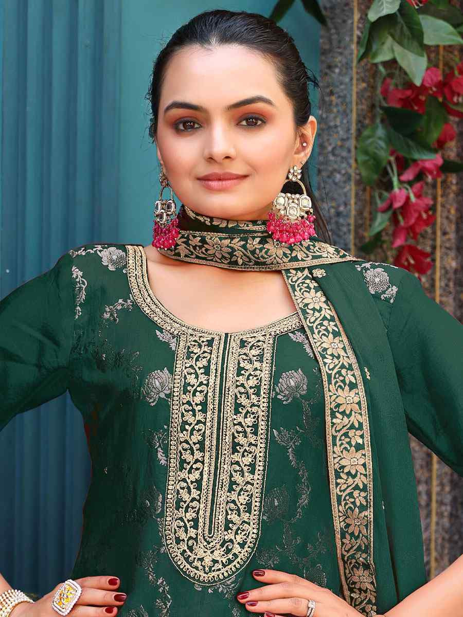 Green Pure Viscose Jacquard Embroidery Party Wedding Festival Casual Ready Pant Salwar Kameez