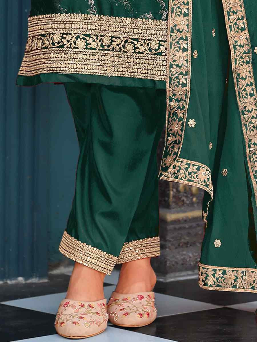 Green Pure Viscose Jacquard Embroidery Party Wedding Festival Casual Ready Pant Salwar Kameez
