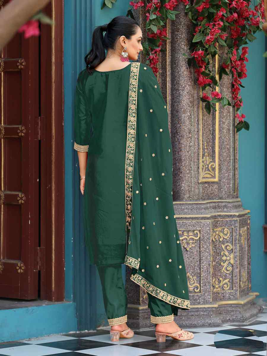 Green Pure Viscose Jacquard Embroidery Party Wedding Festival Casual Ready Pant Salwar Kameez