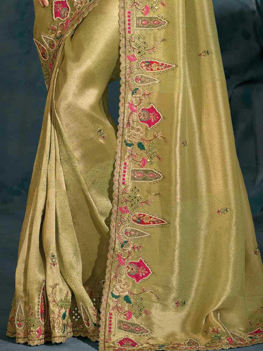 Green Pure Ziraf Silk Embroidery Bridal Reception Festival Wedding Fancy Heavy Border Saree