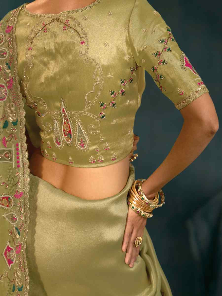 Green Pure Ziraf Silk Embroidery Bridal Reception Festival Wedding Fancy Heavy Border Saree