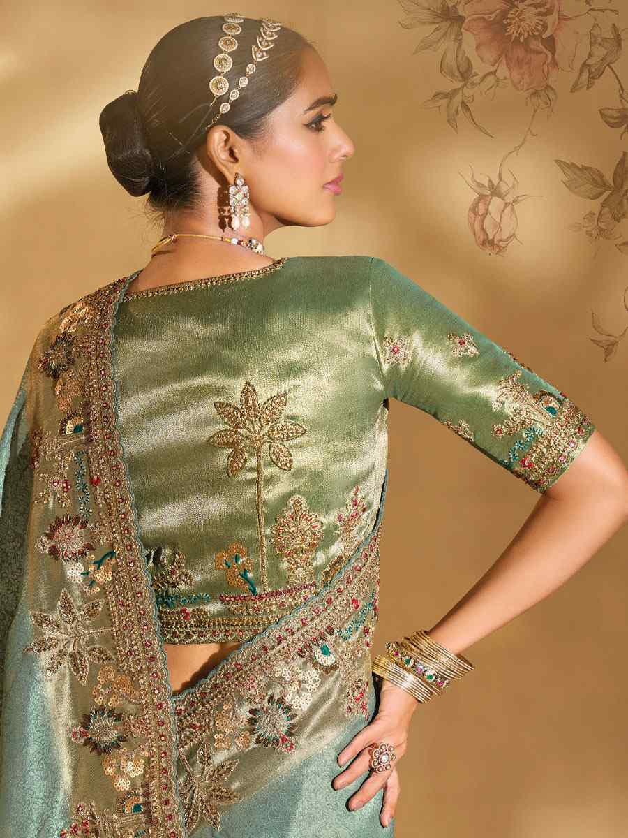 Green Pure Ziraf Silk Embroidery Traditional Bridal Reception Festival Wedding Fancy Heavy Border Saree