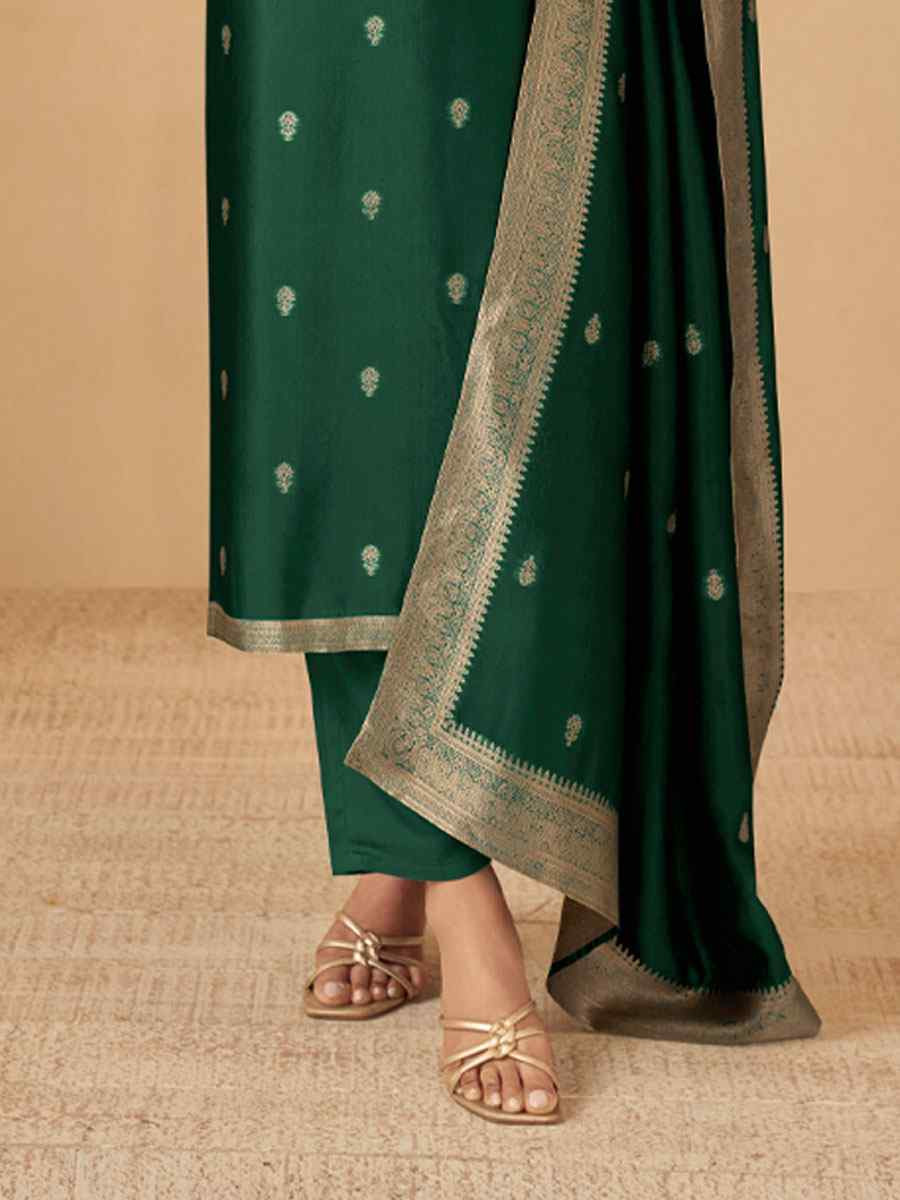 Green Puremium Viscose Silk Jacquard Handwoven Festival Wedding Pant Salwar Kameez