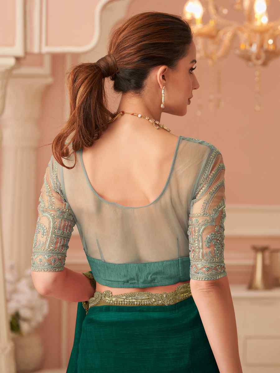 Green Rainbow Georgette Embroidery Bridal Reception Festival Wedding Fancy Heavy Border Saree