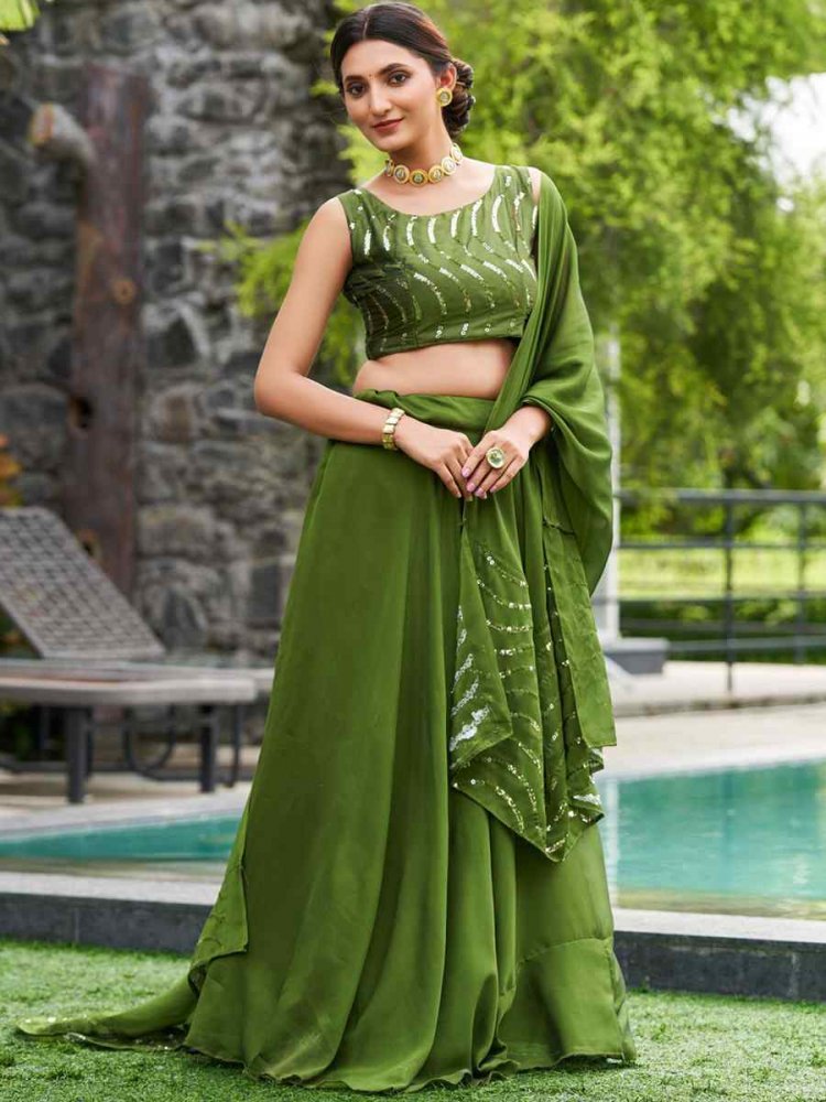 Green Rangoli Silk Embroidered Reception Wedding Heavy Border Lehenga Choli