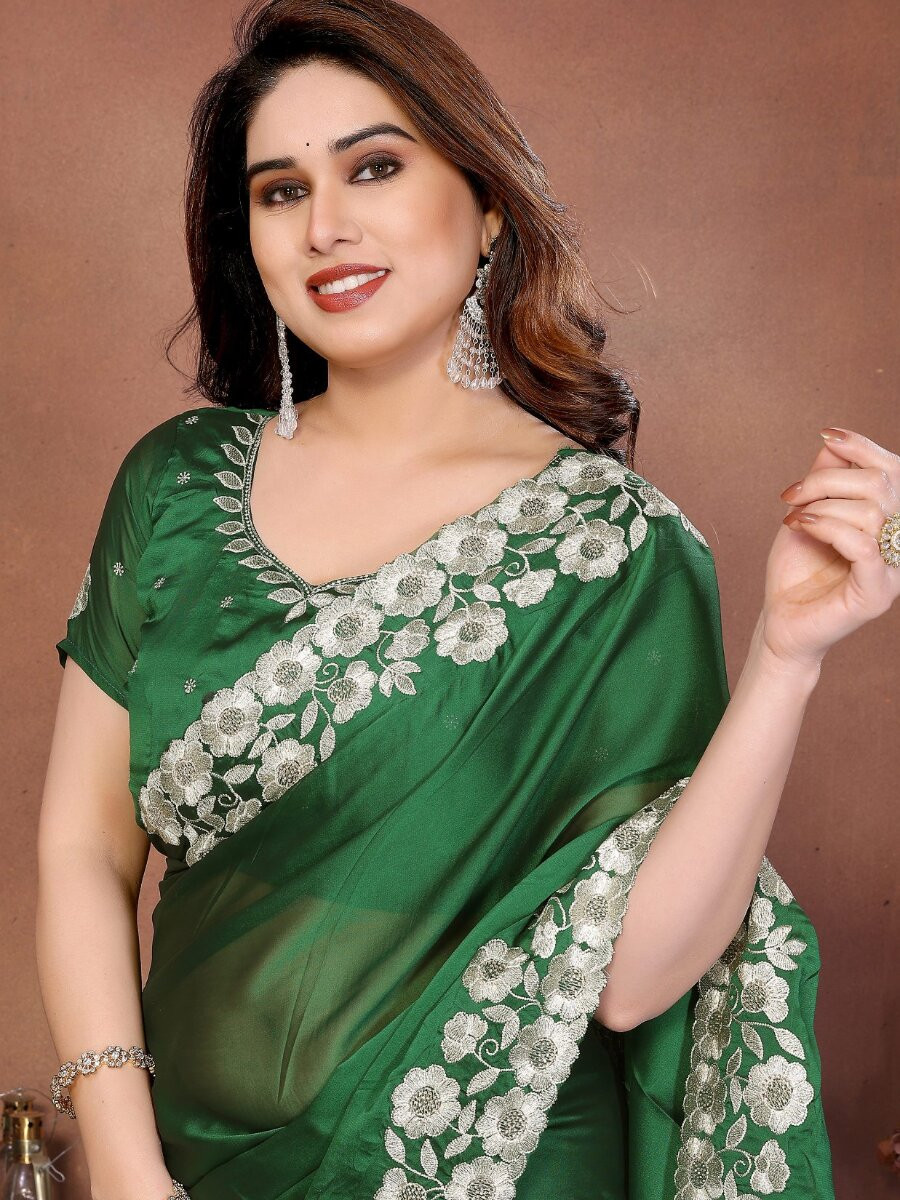 Green Rangoli Silk Embroidery Wedding Reception Party Festival Casual Heavy Border Sarees