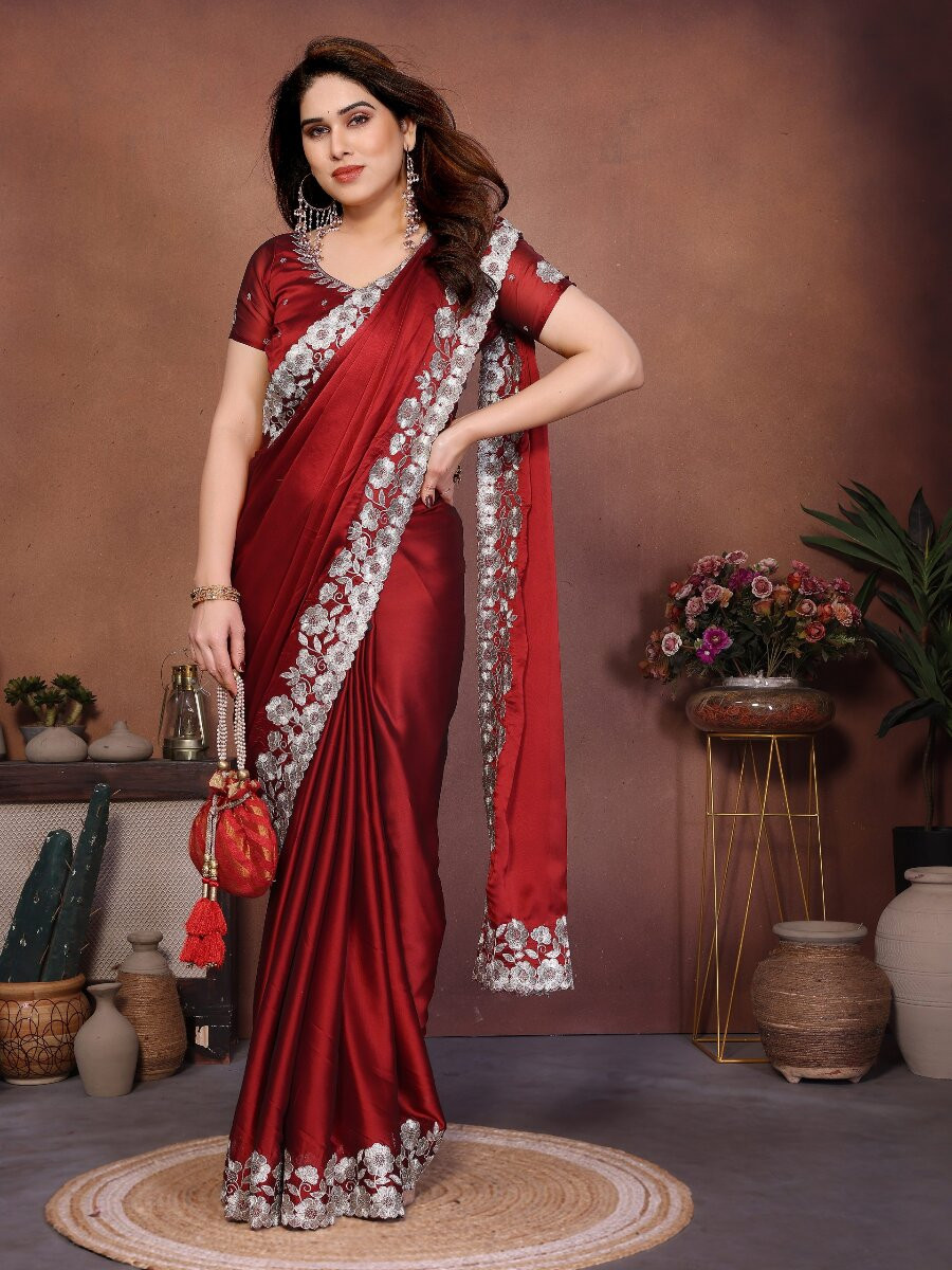 Green Rangoli Silk Embroidery Wedding Reception Party Festival Casual Heavy Border Sarees