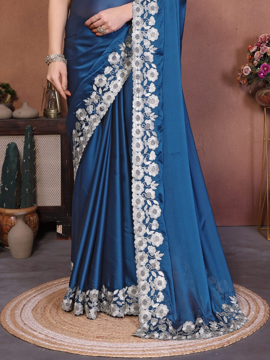 Green Rangoli Silk Embroidery Wedding Reception Party Festival Casual Heavy Border Sarees