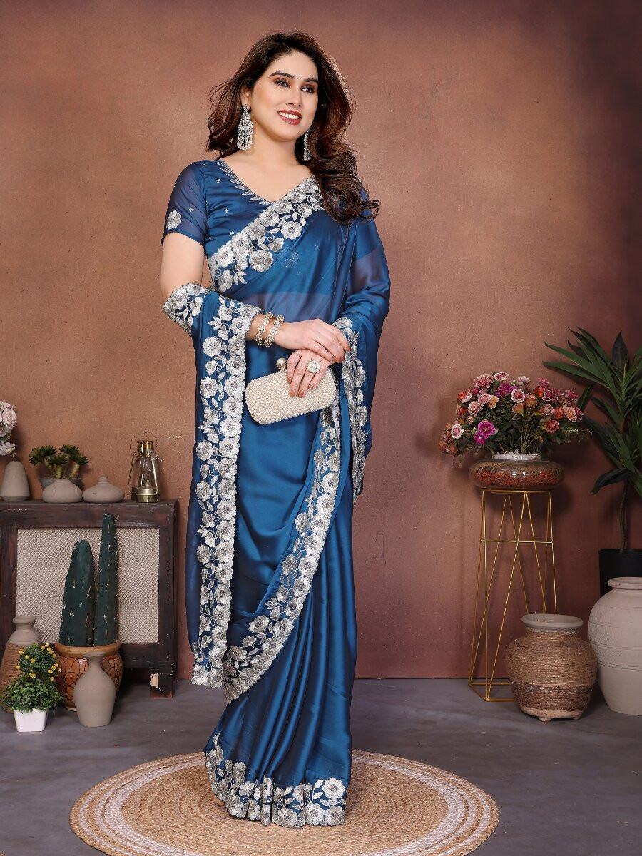 Green Rangoli Silk Embroidery Wedding Reception Party Festival Casual Heavy Border Sarees