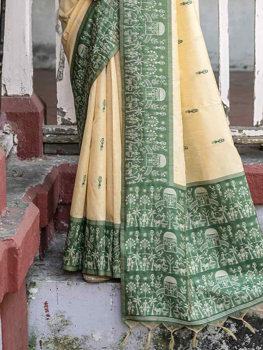 Green Raw Silk Handwoven Casual Festival Classic Style Saree