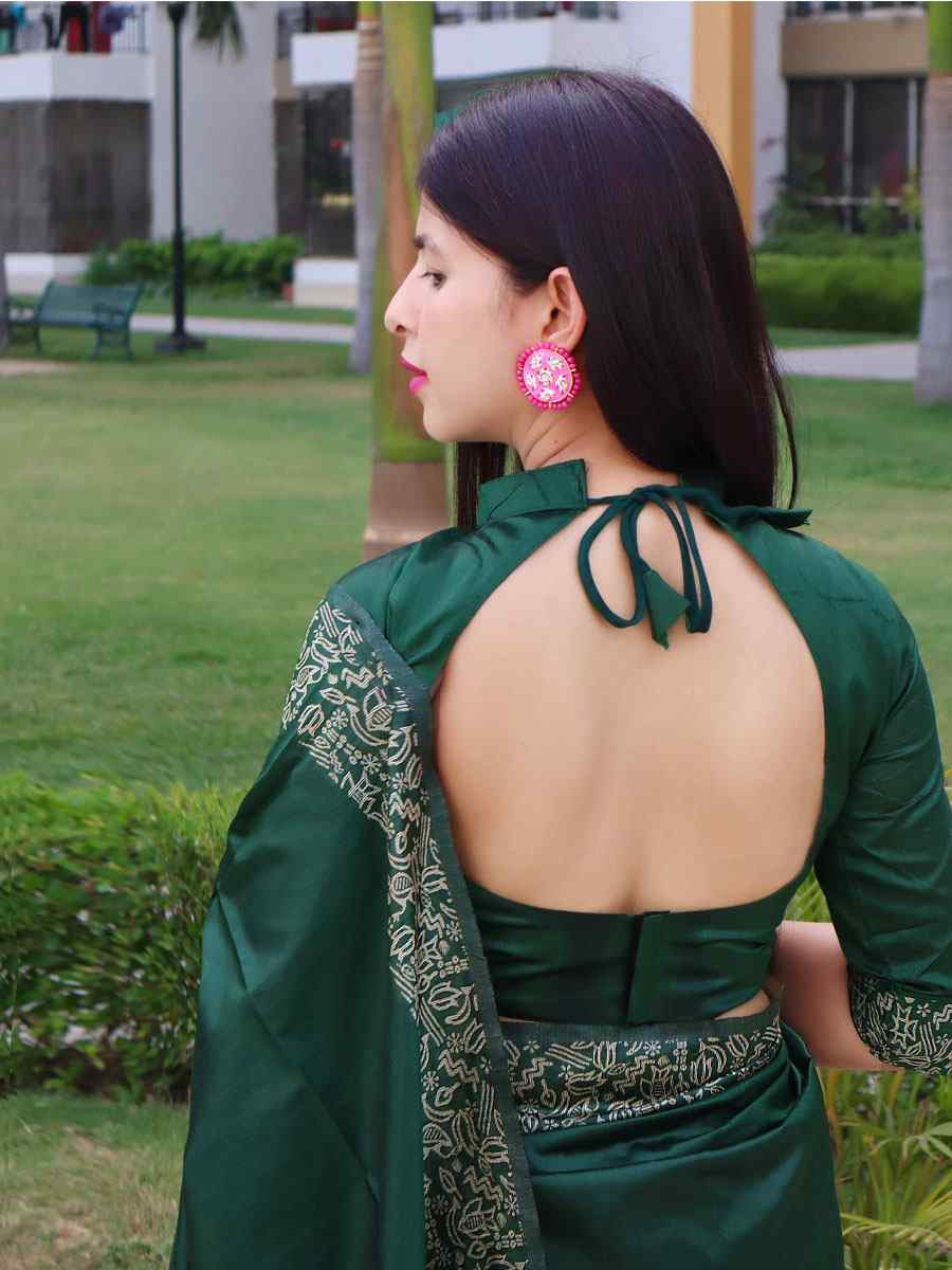 Green Raw Silk Printed Festival Wedding Fancy Heavy Border Saree