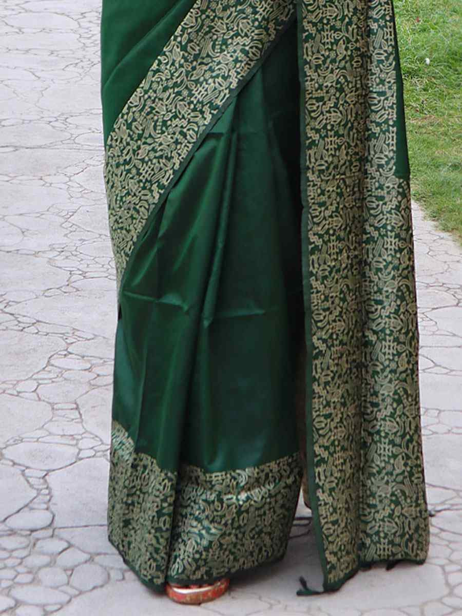 Green Raw Silk Printed Festival Wedding Fancy Heavy Border Saree