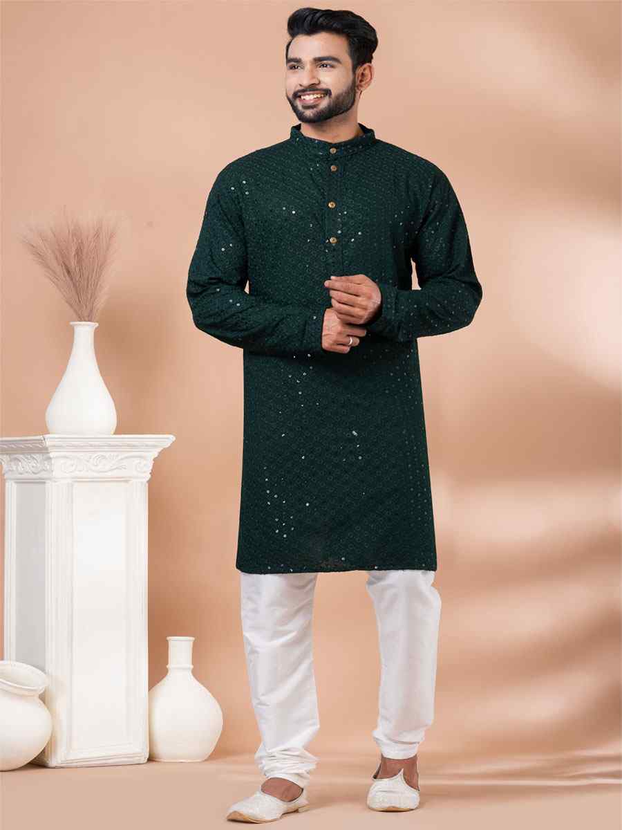 Green Rayon Embroidered Festival Casual Kurta