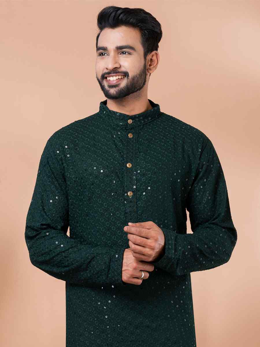 Green Rayon Embroidered Festival Casual Kurta