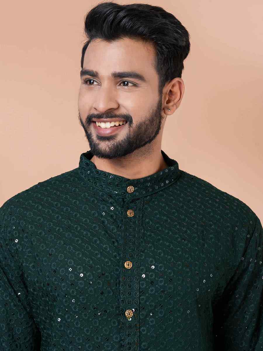Green Rayon Embroidered Festival Casual Kurta