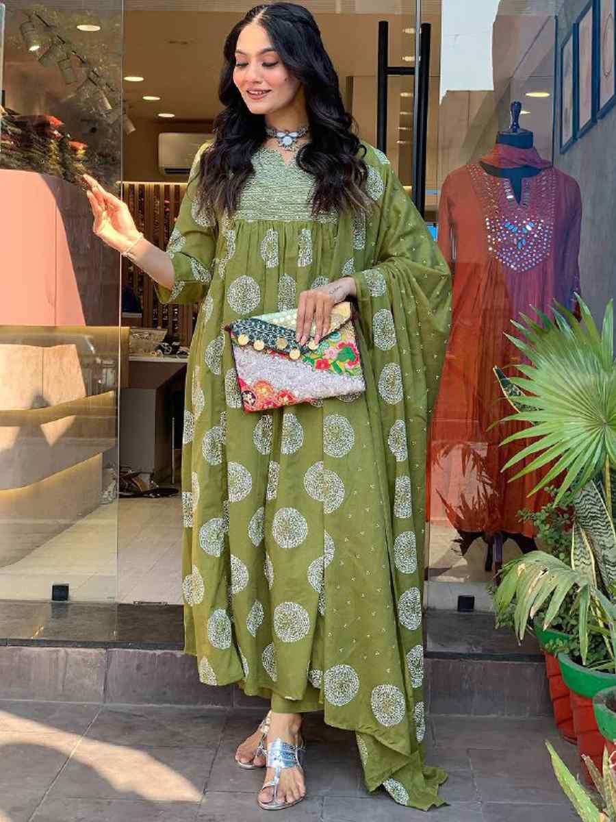 Green Rayon Embroidered Festival Mehendi Ready Pant Salwar Kameez