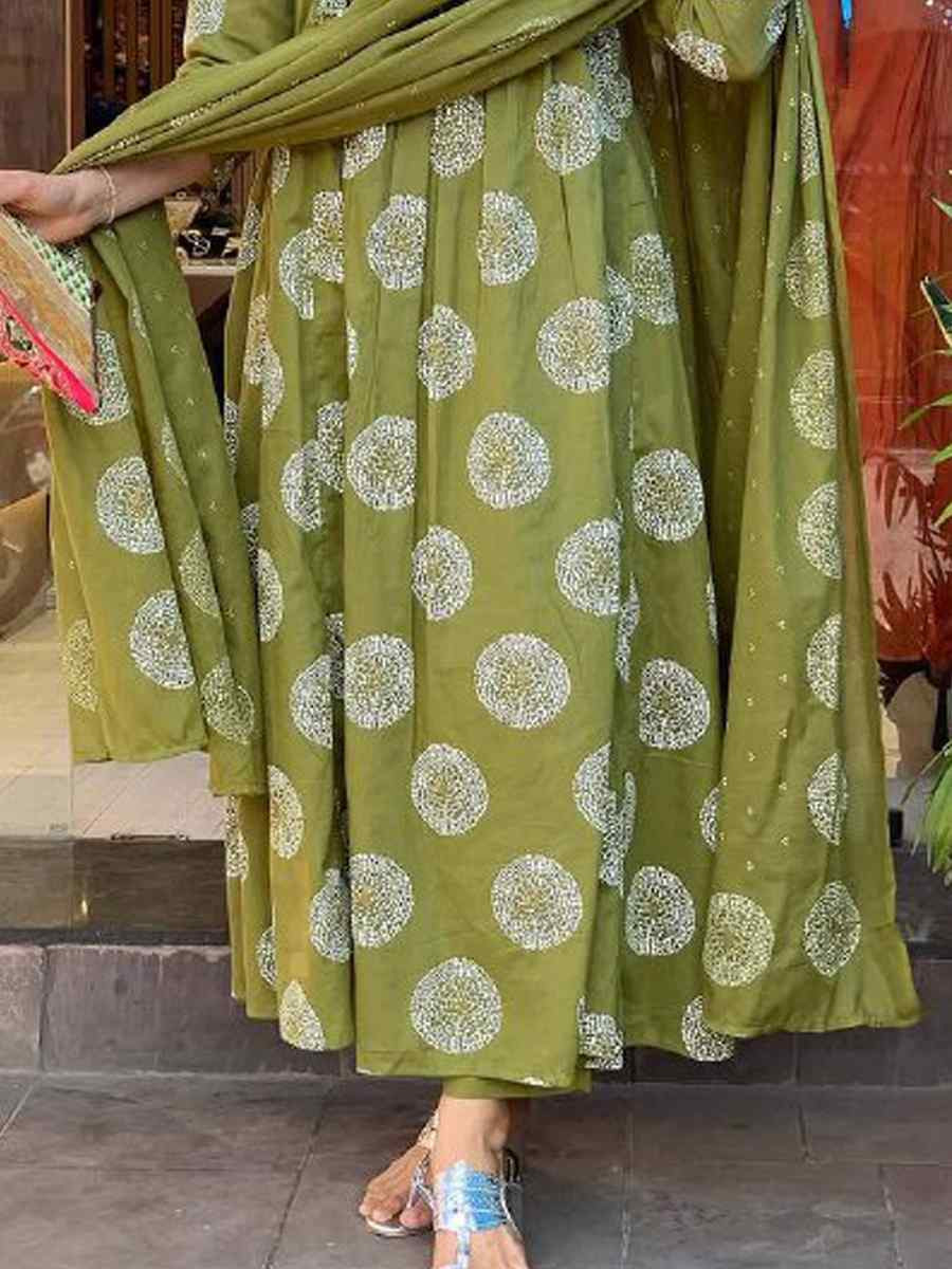 Green Rayon Embroidered Festival Mehendi Ready Pant Salwar Kameez