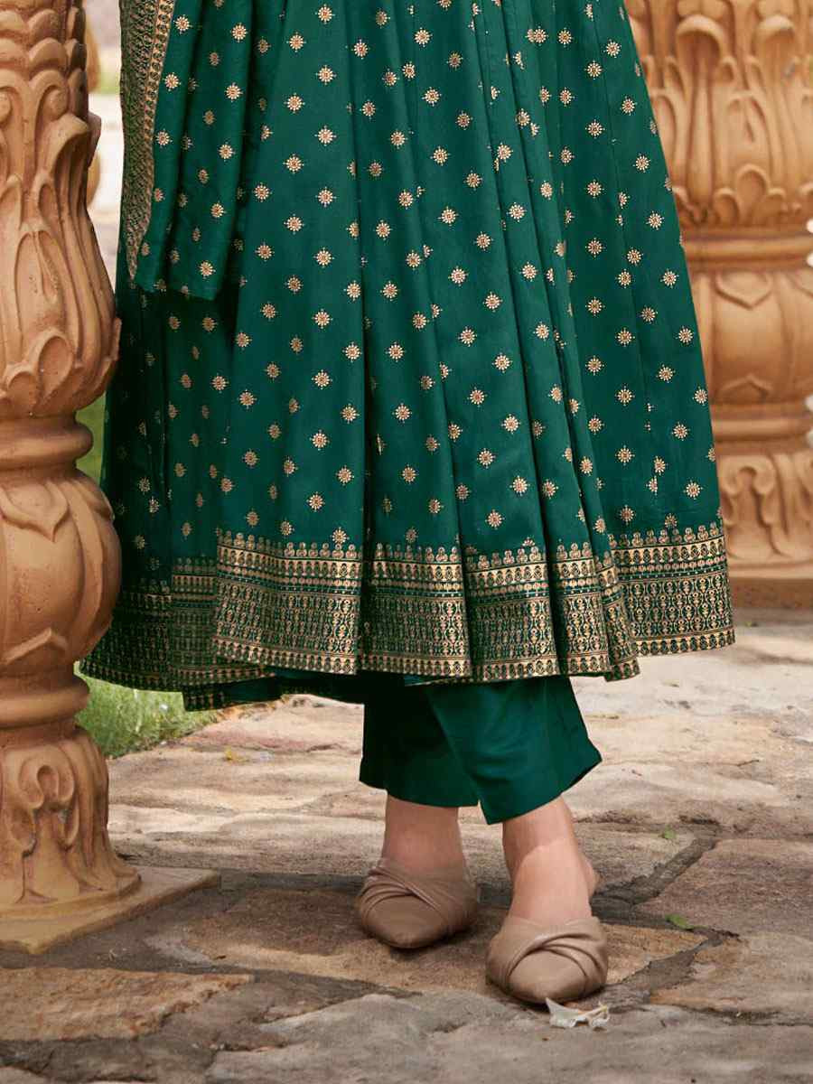 Green Rayon Embroidery Party Wedding Festival Casual Ready Anarkali Salwar Kameez