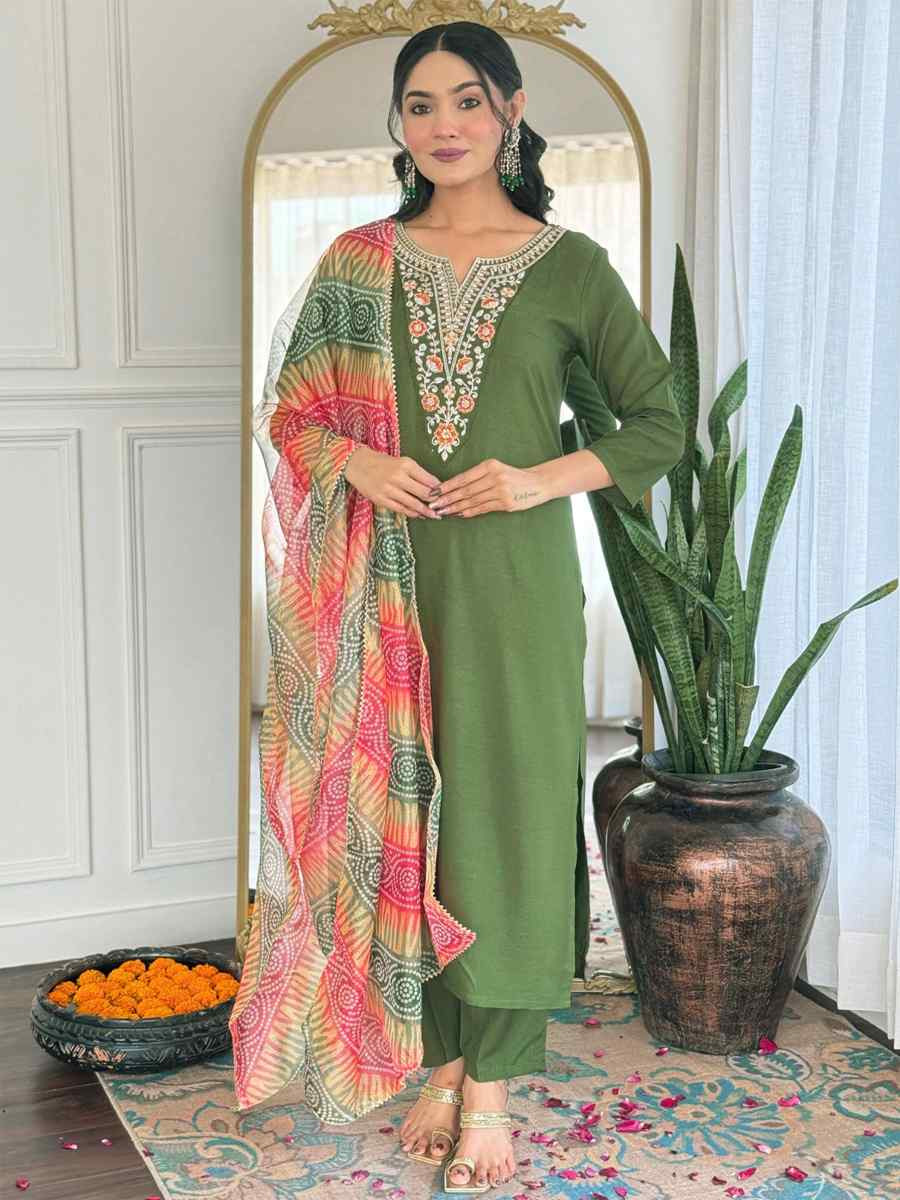 Green Rayon Embroidery Party Wedding Festival Casual Ready Pant Salwar Kameez