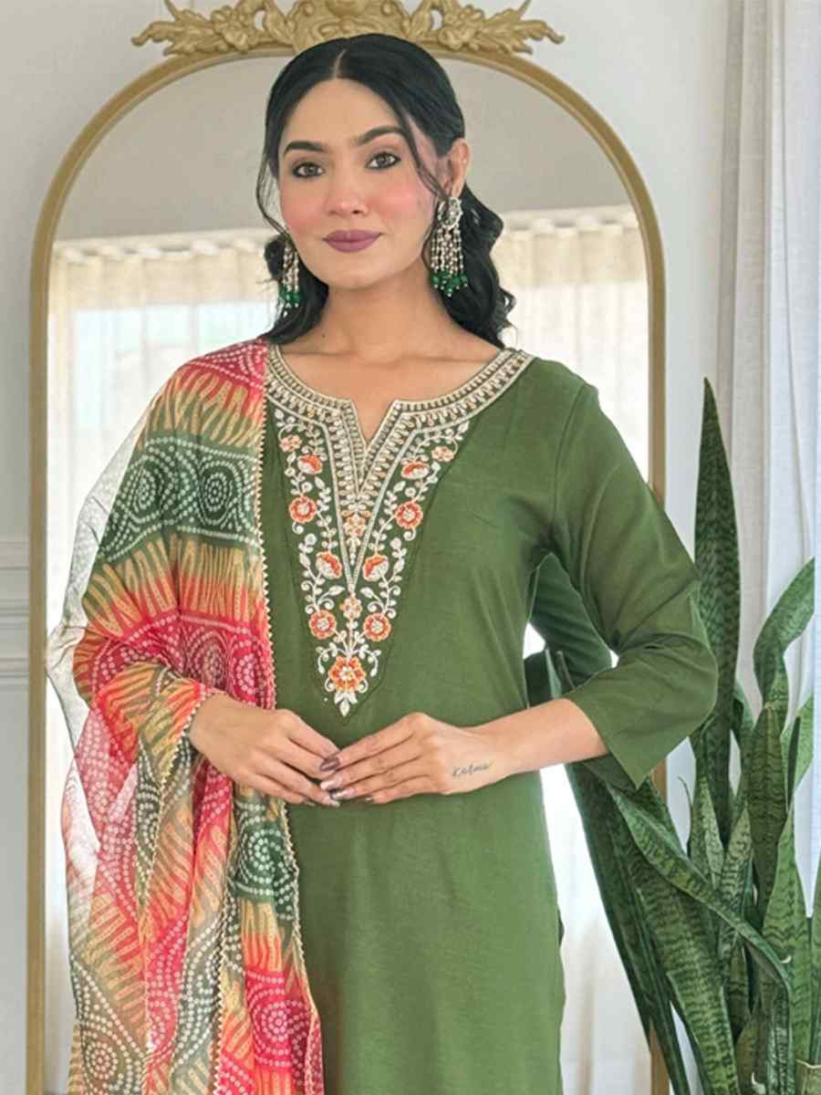 Green Rayon Embroidery Party Wedding Festival Casual Ready Pant Salwar Kameez