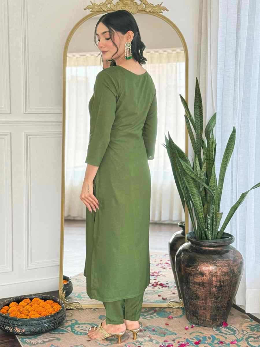 Green Rayon Embroidery Party Wedding Festival Casual Ready Pant Salwar Kameez