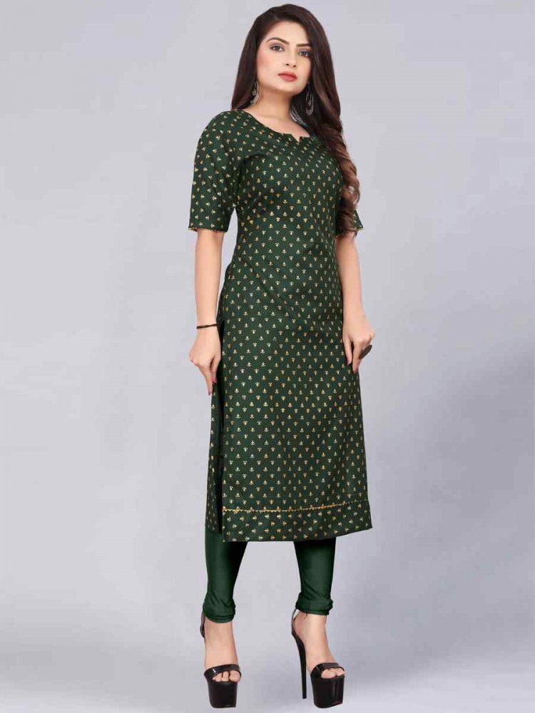 Green Rayon Printed Festival Casual Kurti