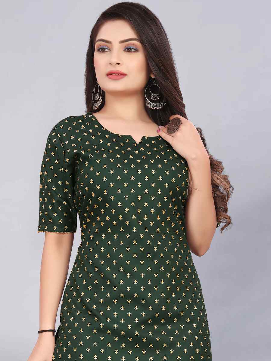 Green Rayon Printed Festival Casual Kurti