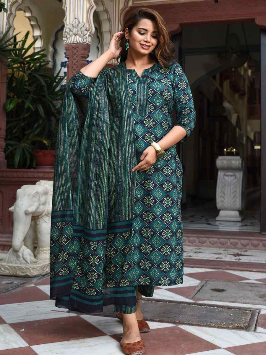 Green Rayon Printed Party Festival Casual Ready Pant Salwar Kameez