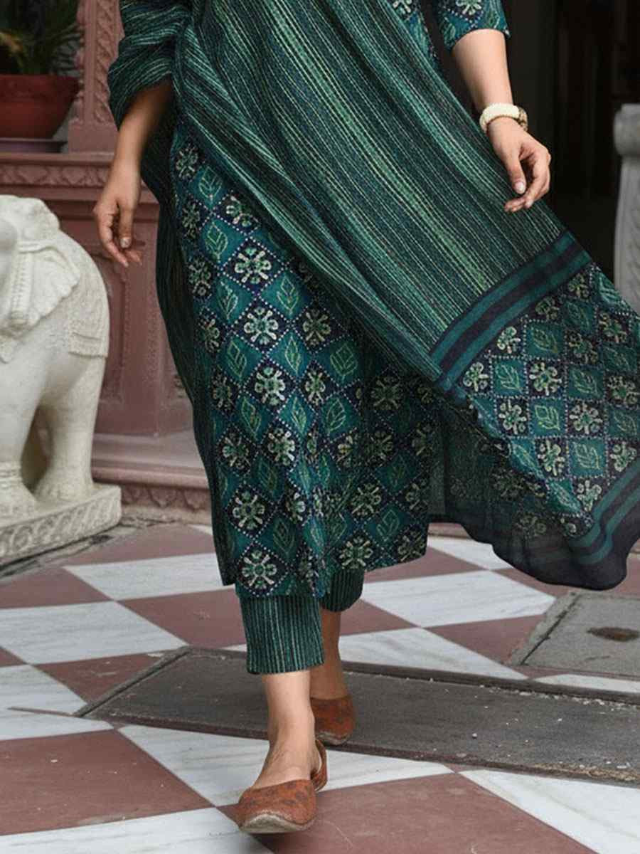 Green Rayon Printed Party Festival Casual Ready Pant Salwar Kameez